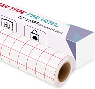 IModeur Transfer Tape for Vinyl, 12" x 15Ft（30.5 x 457cm） Clear Vinyl Transfer Paper Tape Roll with Red Grid for Permanent Vinyl and Self Adhesive Vinyl for Cricut, Signs Stickers, Car Decals