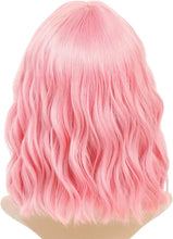 Pastel Pink Wigs For Women Girls 14inch Quality Short Curly Wavy Bob Wigs With fringe Shoulder Length Wig Party Cosplay Fancy Dress Wigs