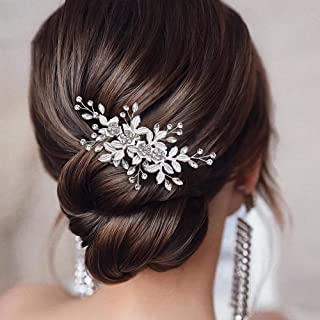 WANGXC Wedding Hair Clip Bridal Diamante Hair Comb Crystal Pearl Hair Comb Wedding Hair Accessory Decorative Wedding Hair Comb Hair Accessories for Brides Girls (silvery)