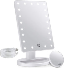 Makeup Vanity Mirror with Lights, Lighted Makeup Mirror with Detachable 10X Magnification, 21 Led Lights Adjustable Dimming Touch Sensor, Dual Power Supply, 180 Rotation, Portable Cosmetic Mirror