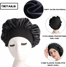 Wide Band Satin Sleeping Head Cover, Night Sleep Cap Silk Bonnet for Women Girls, Hair Care Elastic Hat Hair Bonnet for Black Curly Hair (1pcs Black)