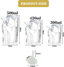 12 Pack Drink Pouches for Festivals Reusable Drinks Flasks Leak Proof Alcohol Liquor Juice Plastic Pouches Bags for Picnic Camping Party Beverage Drinks, with Spouts and Funnel, 300ml, 420ml, 500ml