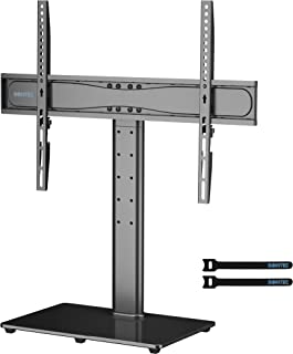 BONTEC Universal Table Top Pedestal TV Stand with Bracket for 32 - 65 inch LCD/LED/Plasma TVs, Height Adjustable TV stand with Tempered Glass Base & Cable Management, Holds 45 KG & Max.VESA 600x400mm