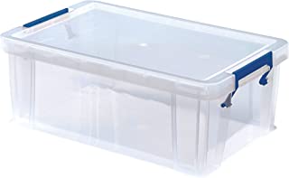 4 Bankers Box 10L Plastic Storage Boxes with Lids, ProStore Super Strong Stackable Plastic Storage Boxes (14 x 34 x 21.5cm), Clear