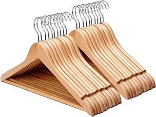 Straame - Strong Brown Premium Wooden Coat Hangers - Made with Natural Wood and Non-Slip Trouser Coat Jacket Hangers Pants Bar - Extra Smooth Finish - Strong Shoulder Notches (Pack of 20)