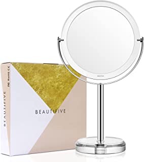 Vanity Mirror, Dressing Table Makeup Mirror with 1x/10x, 6’’ 360° Swivel Magnifying Mirror, Bathroom Mirror with Crystal-like Style, Beautifive