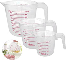 Surflyee 3pc Cooking Baking Measuring Jug Large 4-Cup (1 Litre), 2-Cup (500ml) and Small 1-Cup (250 ml) - Clear, Easy to Read Measurements - Cook with Accuracy