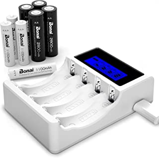  Rechargeable AA Batteries with Charger, POWEROWL 8 Pack of  2800mAh High Capacity Low Self Discharge Ni-MH Double A Batteries with  Smart 8 Bay Battery Charger (USB Fast Charging, Independent Slot) 