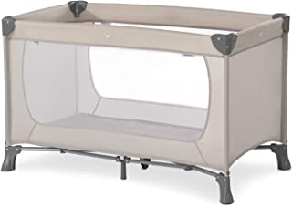 Hauck Travel Cot Dream N Play 120 x 60 cm, Portable Baby Bed from Birth up to 15 kg, Lighweight Travel Cot, Compact Folding, Inclusive Carry Bag and Padded Floor, Beige