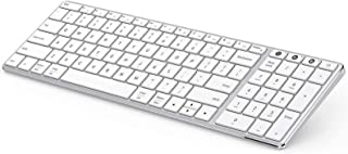 2.4G USB and Bluetooth Wireless Keyboard for Multi-Device, Keyboard UK Layout Slim Aluminum Rechargeable Silent, for PC, MacBook, Tablet, Smartphone, Windows, Mac OS, iOS, Android, White Silver