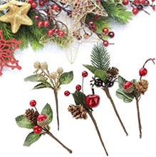 Feizeisun Christmas Foliage, 20 PCS Wrapping Accessories Present Toppers Artificial Christmas Foliage Berries Pine Cones Picks for Crafts Xmas Floral Arrangement Decorations