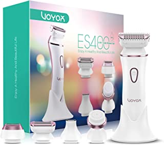 VOYOR Electric Lady Shaver Ladyshave for Women Ladies Shavers Rechargeable Bikini Trimmer Woman Wet and Dry Hair Trimmer for Legs Underarm Bikini & Body, 4 in 1 Set with Face Brush ES400