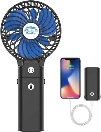 HandFan 5200mAh Handheld Fan 3 Speeds,Portable 180Foldable Battery Operated Power Bank Function & Desktop & Rechargeable Personal Fan 3-in-1Strong Airflow for Outdoor Camping Stroller