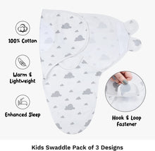 ikads Baby Swaddle Blanket 0-3 Months - 100% Breathable Organic Cotton Fabric - Baby Swaddle Wrap for New Born - Pack of 3 Baby Swaddles for Newborn with Hooks & Loop (Grey)