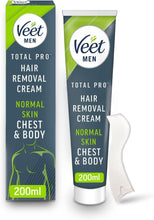 Veet Men Hair Removal Cream, Chest & Body, Normal Skin, 200ml each, 1 Spatula, No Risk of Cuts, 24 Hour Hydration, 7 Days of Smoothness, Dermatologically Tested (Packaging may vary)