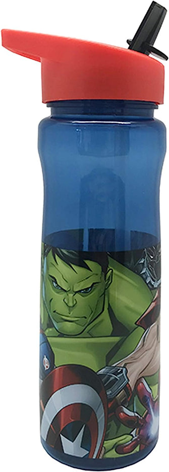 Marvel Avengers Water Bottle with Straw  Reusable Kids 600ml PP in Blue & Red  Official Merchandise by Polar Gear  BPA Free & Recyclable Plastic  for School Nursery Sports Picnic, Multi Coloured