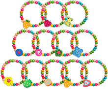 kuou 12Pcs Colourful Wooden Bracelets Set, Party Bag and Stocking Fillers Loot