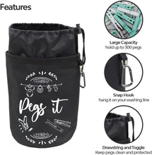 Peg Bag for Washing Line Waterproof and Weatherproof for Securing up to 300 Clothes Pegs for Washing line  Hanging Clothesline Peg Bags - Black