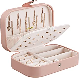 LATIT Jewellery Box Organiser Small Travel PU Leather Jewelry Storage Case for Rings Earrings Necklace Bracelets Faux Leather Jewelry Gift Box Girls Women (Pink)