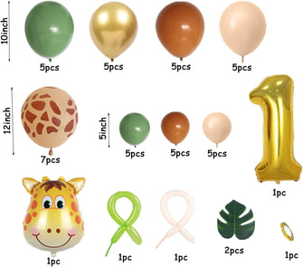 Jwssor 1st Birthday Decoration,Jungle Theme Party Decoration,32 inch1st Foil Balloons,Sage Green Brown Balloons for Baby Wild One Party