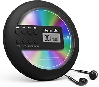Hernido Portable CD Player for Car, Compact Disc Personal CD Player with FM Transmitter, USB Rechargeable CD Player with Headphones, Shockproof/Resume Playback Walkman CD Player