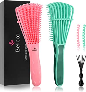 Belicoo Detangle Hair Brush, 2 Pack Detangler Brush for Women Wet and Dry Afro Hair Afro 3c to 4c Thick Curly Coily Kinky Wavy Easy to Use and Clean (Pink Green)