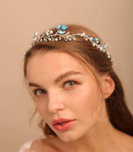 BERYUAN Women Pearl Wreath Light Blue Crystal Hair Vine Rhinestone Wedding Hair Accessory Gift for Her Party Headpiece for Bride Bridesmaid Girls