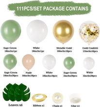 Olive Green Balloon Arch Kit,111Pcs Sage Green Ballloon Garland with White Gold Confetti Balloons Retro Green Balloon for Boy Birthday Party,Baby Shower Decoration,Jungle Safari Theme Party,Wedding