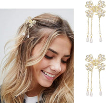 Yean Hair Clips Rhinestone Hair Barrettes Tassel Butterfly Hair Snap Clips for Women and Girls(Pack of 2) (Pearls)