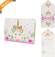 Yiran Unicorn Girls Party Invitations - Pink and Gold Envelopes Style Ready to Write (Pack 16)