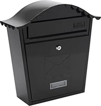 BURG-WACHTER MB01BK Classic Wall Mounted Galvanised Steel Lockable Weatherproof Post Box, Black, 36x37x13cm