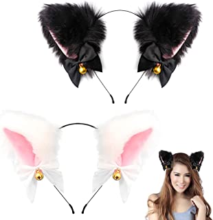 Cat Ears Hair Band, 2 Pcs Cute Cat Fox Faux Fur Ears Cat Ear Fox Cosplay Hairband with Bells Hair Clip Hair Hoop Hair Accessories for Halloween Cosplay Costume Party Cosplay