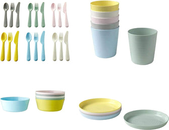 Ikea 36 Pcs Kalas Kids Plastic BPA Flatware, Bowl, Plate, Tumbler Set, Colorful, 1