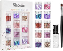 Sinoeem 10 Face Glitter Cosmetic Reflective Chunky Cosmetic Glitter for Face Body and Hair(Includes Long Lasting Fix Gel and brush) Festival and Party Beauty Makeup (10 Color)