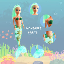 7 Piece Bath Time 3 Mermaid Princess Dolls with Bright Long Hair and Accessories, Boys and Girls Ocean Theme Waterproof Toys, Ideal for Bath, Pool, Water, Beach Pretend Fun Play (1 Set, 3 Mermaids)