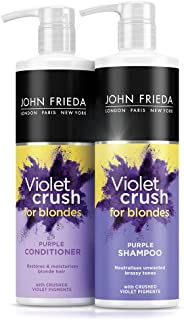 John Frieda Violet Crush Neutralising + Tone Correcting Shampoo + Conditioner Set 2 x 500ml Removes Brassy Tones with Crushed Violet Pigments Large Pack