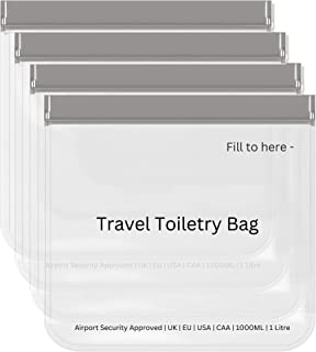 Reusable Clear Travel Toiletries Bag - 4pcs Security Approved Airport Liquid Bag 20 x 20cm Clear Makeup Bags, Travel Toiletry Bags for Women, Men and Families