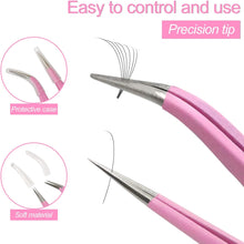 Sularpek 2 Pcs Tweezers, Eyebrow Tweezers, Eyelash Tweezers, Stainless Steel Straight and Curve Tip Tweezers, Ingrown Hair and Facial Hair Remover, for Craft, Makeup Tools (Pink)