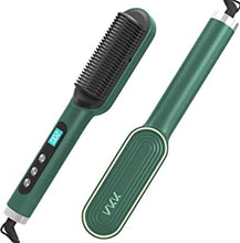 VKK Upgraded Ionic Hair Straightener Brush Hair Straightening Hot Brush Fast Ceramic PTC Heating Smoothing Brush 5 Levels Adjustable Green