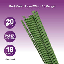 Culpitt 18 Gauge Dark Green Florist Wires, Paper Covered Wire For Cake Decorating, Sugar Flowers, Sprays - 36 cm x 20 Pack