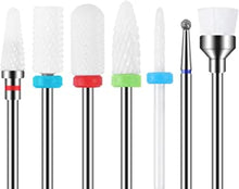 MAQUITA 7 Pieces Ceramic Nail Mill Bits Professional Remove Gel Acrylic Cuticle Diamond Tungsten Carbide Nail Drill Tools for Manicure Pedicure Home Use Great Gift (White)