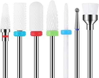 MAQUITA 7 Pieces Ceramic Nail Mill Bits Professional Remove Gel Acrylic Cuticle Diamond Tungsten Carbide Nail Drill Tools for Manicure Pedicure Home Use Great Gift (White)