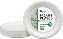 50 Disposable Paper Plates | 9 inch Super Rigid Biodegradable Bagasse Plates Eco Friendly Compostable White Perfect for Picnics BBQs and Parties