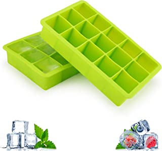 Ice Cube Trays, 2 Packs Silicone Ice Cube Tray FDA Approved Food Grade Ice Molds, 15 Cubs per Tray Best for Whiskey, Cocktail and Any Drink UK Delivery - Green