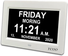 Dementia Clocks 7 Inches Calendar Clocks Day Date Clock Digital Clock with Large Clear Digits Display, Alarm Clock With HD Digital Photo Frame (7 Inches White)