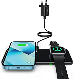 Hinyx Wireless Charger - 2 in 1 Wireless Charging Pad for iPhone 14/13/12/SE/11/XR/XS/X/8, Galaxy S22/S21/S20/Note 20/Note 10/S10/S9, iWatch 8/7/6/SE/5/4/3/2, Airpods 3/2/Pro (Adapter Included)