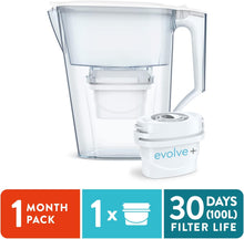 Aqua Optima Liscia Water Filter Jug & 1 x 30 Day Evolve+ Filter Cartridge, 2.5 Litre Capacity, for Reduction of Microplastics, Chlorine, Limescale and Impurities, White