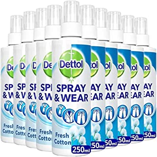 Dettol Laundry Spray Cotton 250ml X 10 Units, Antibacterial, Multipack of 10, Fresh Cotton Fragrance