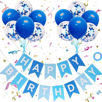 Happy Birthday Banner, Blue Party Decoration Happy Birthday Bunting Banners with 12" Large Latex Balloons Confetti Balloons for Boys Men 1st 16th 18th 21st 30th 40th 50th 60th Birthday Decorations