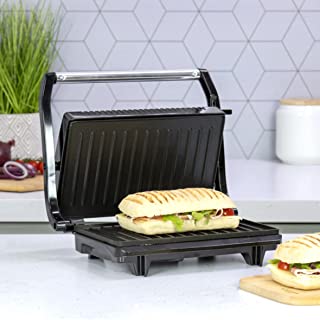 Quest 34340 Compact Panini Press, Health Grill and Sandwich Maker / Compact Stainless Steel Design / Non-Stick Hotplates / Cool Touch Floating Hinge Handle / Automatic Temperature Control